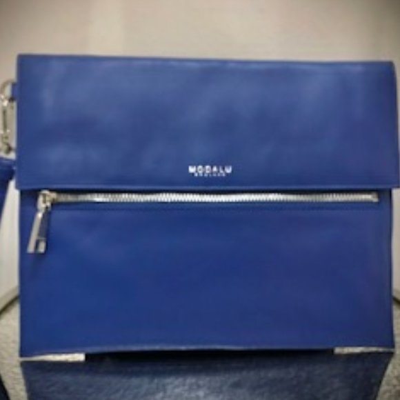 Modalu Pippa Blue Leather Clutch - Picture 1 of 3